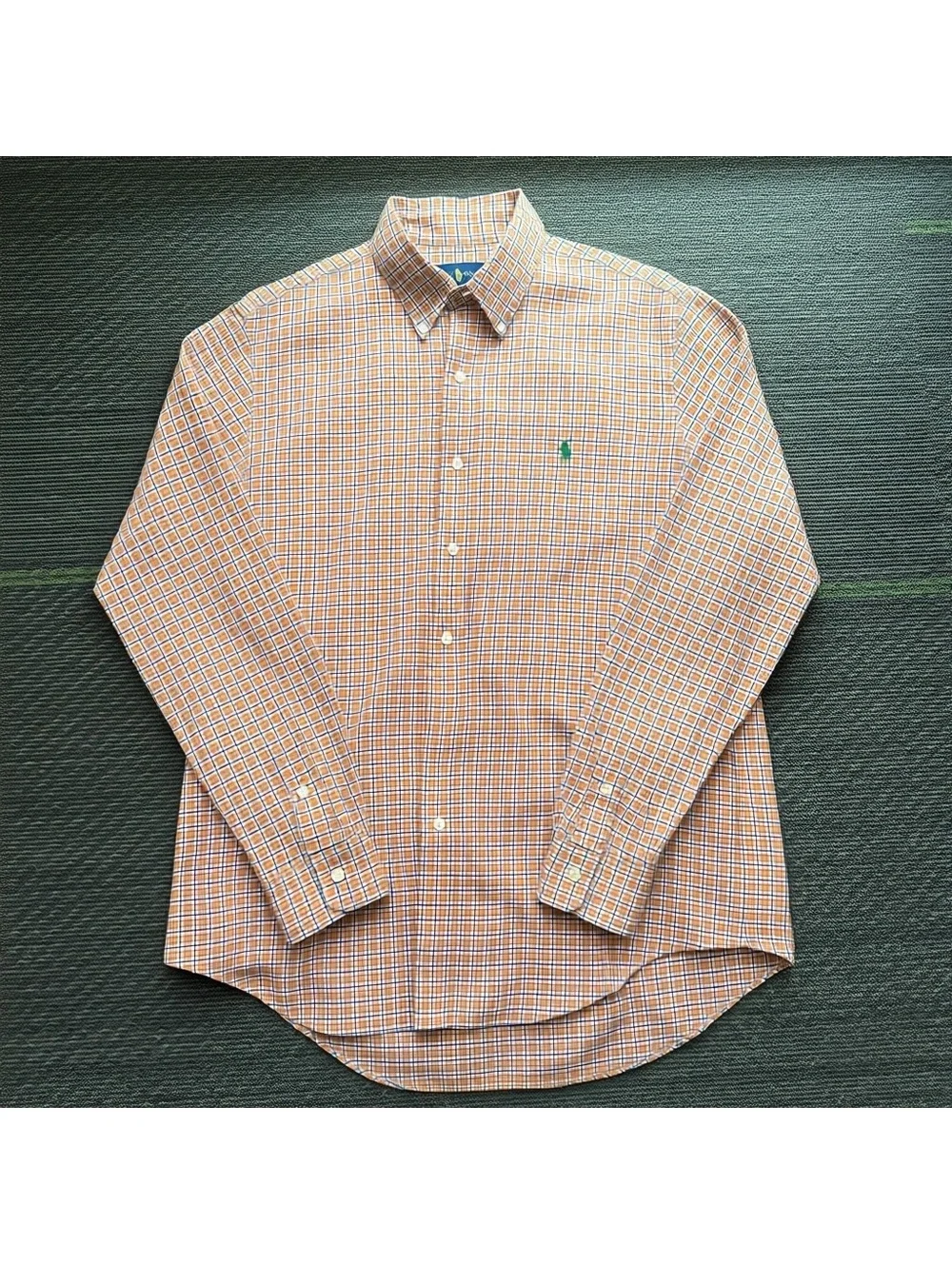 Ralph Lauren Mens Large Orange Plaid Short Sleeve Button Down Casual Shirt